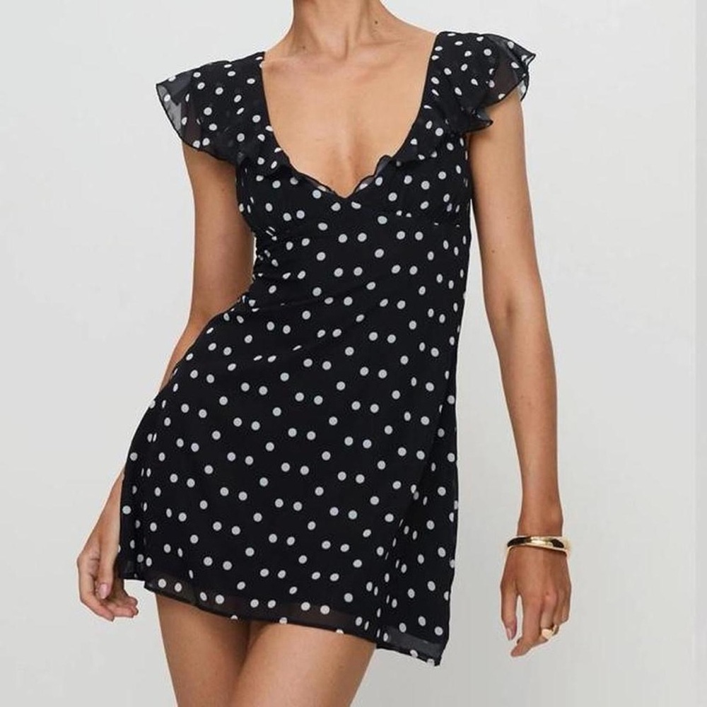 NWOT I Guess So mini dress black polka dot.